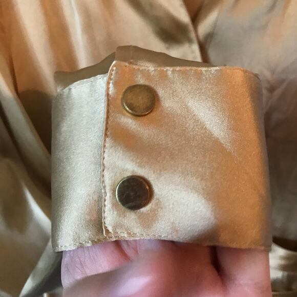 Cache Blouse Medium Womens Silk Satin Long Sleeve Gold Wrap Dressy Soft Sheen M - Picture 5 of 8